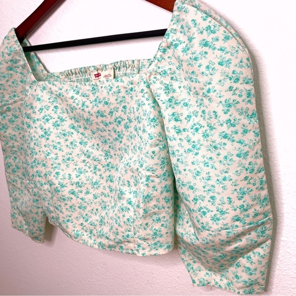 Levi’s Yvie square neck 3/4 sleeves cropped top statement blouse size M NWT - Picture 3 of 12